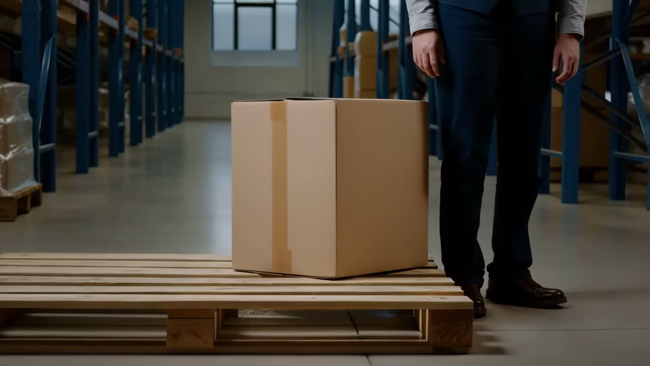 A box on a pallet in a warehouse