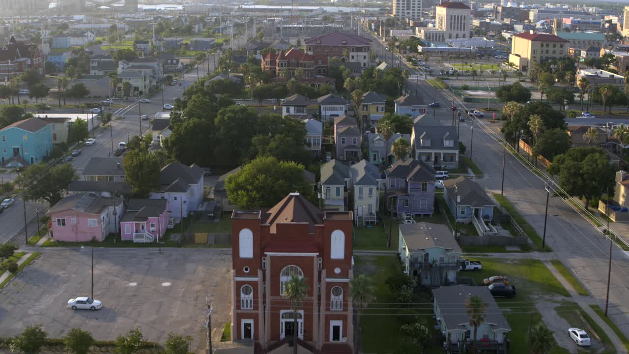 vista de drones de las casas en galveston, texas