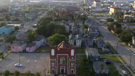 Vista-De-Drones-De-Casas-En-Galveston,-Texas