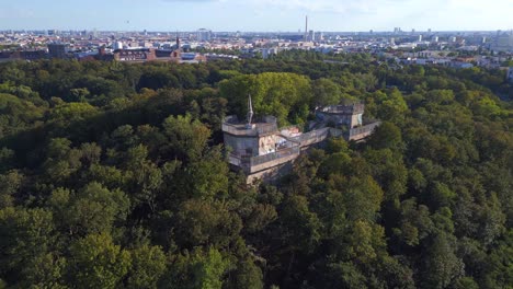 fabulous aerial top view flight flak tower humboldthain bunker world war 2, berlin mitte summer 2023