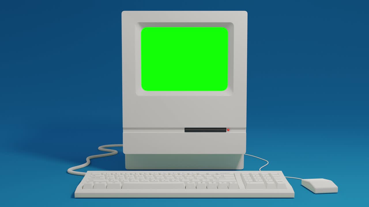 vecchio computer pc accendersi e spegnersi con glitch schermo verde visualizzazione caricamento avvio 4k