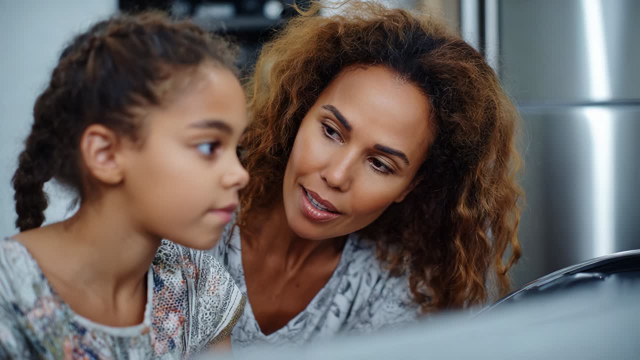 A Loving Interaction Between Mother and Daughter as They Engage in a Meaningful Conversation Focused on Learning and Understanding in a Cozy Home Environment Full of Warmth and Connection