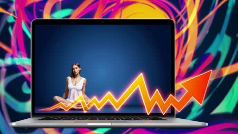 woman sitting on laptop with growth graph