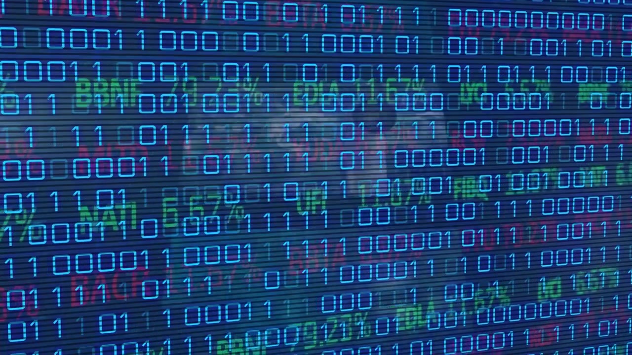 Animation of data processing over blue background