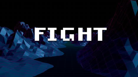 animation of fight text in white letters over metaverse background