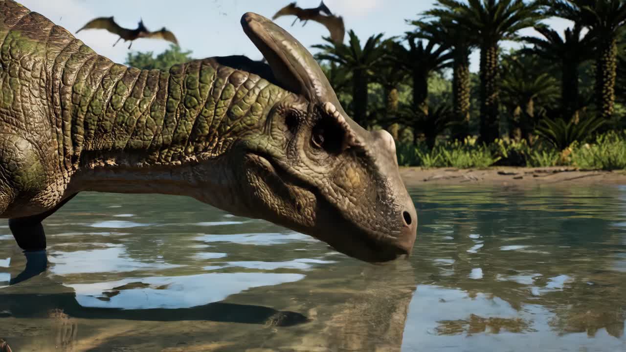 Parasaurolophus Drinking Water in a Lush Environment
