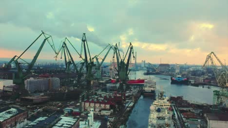 drone flying around the shipyard