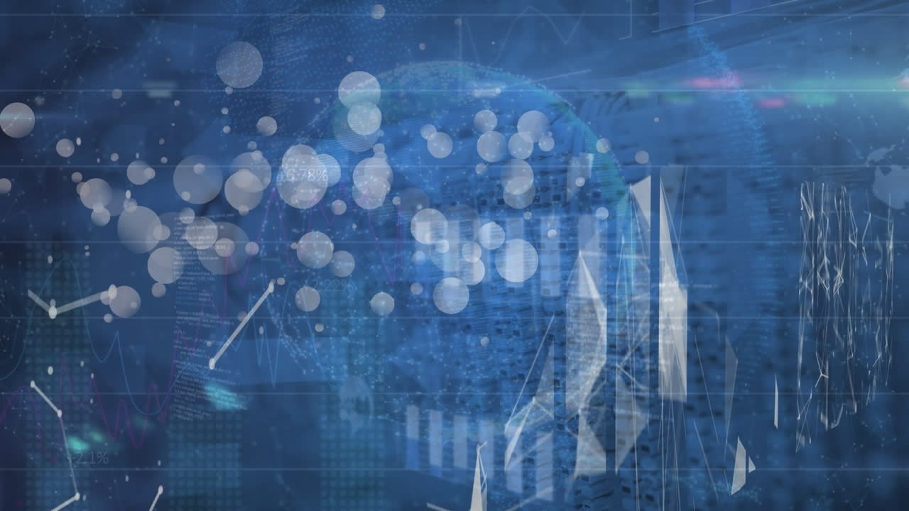 블루 스페이스에서 지구상의 모양과 점의 애니메이션