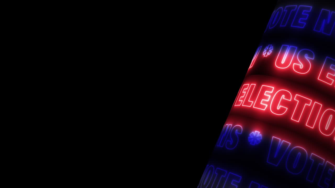 las elecciones de estados unidos votan ahora 3d texto digital de desplazamiento led tablero de visualización de cilindro pantalla de luz animación en bucle sin costuras 4k fondo de campaña electoral de estados unidos con espacio de copia para su texto o obra de arte.