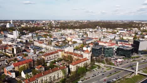 colorful rooftops of kaunas downtown, aerial panoramic view