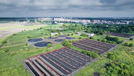 aerial view to sewage treatment plant