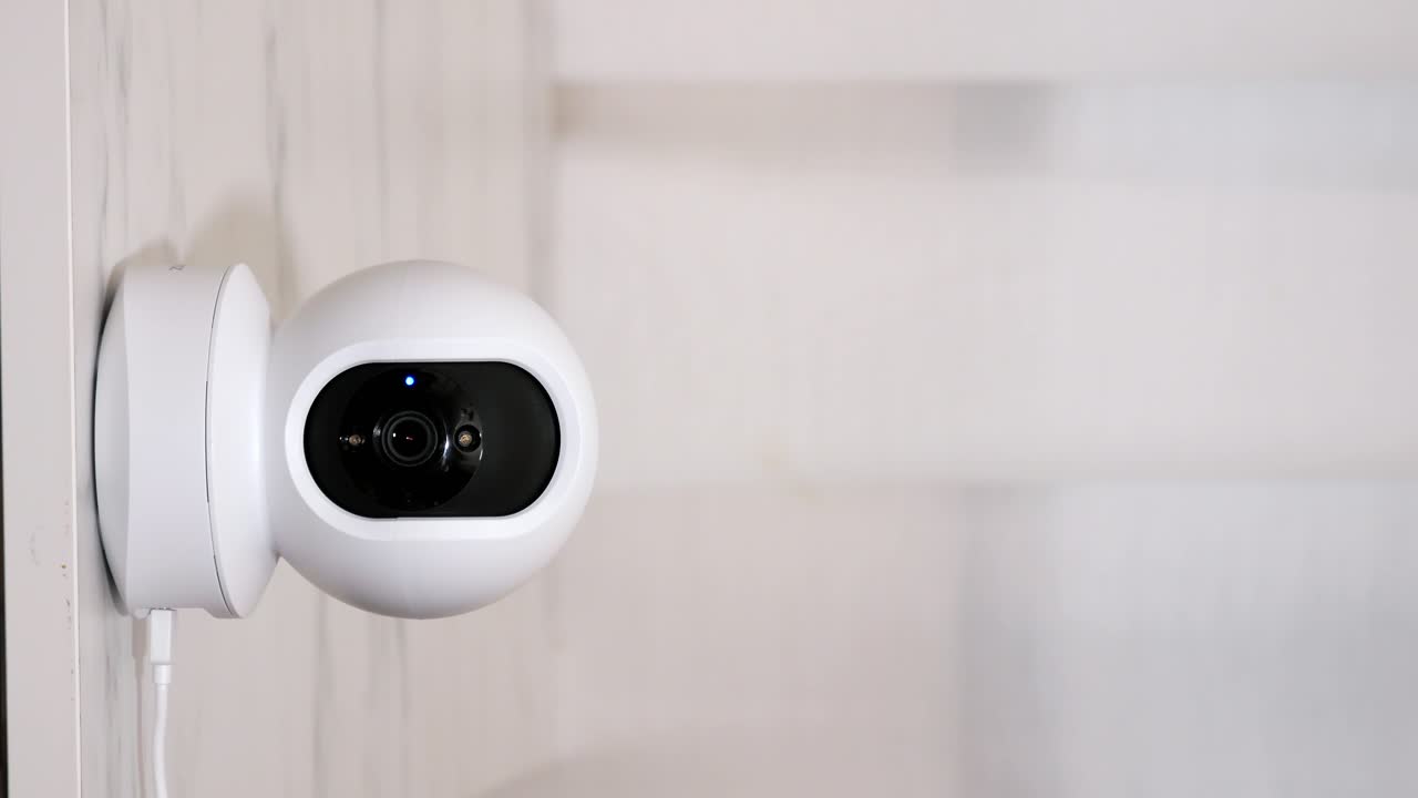 Telecamera IP smart verticale per la sicurezza domestica, controllata e in movimento che riprende l'ambiente