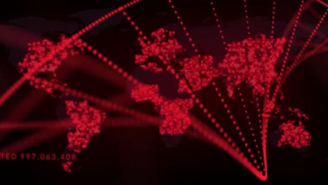 Animation-of-dna-strand-spinning-over-world-map-and-numbers