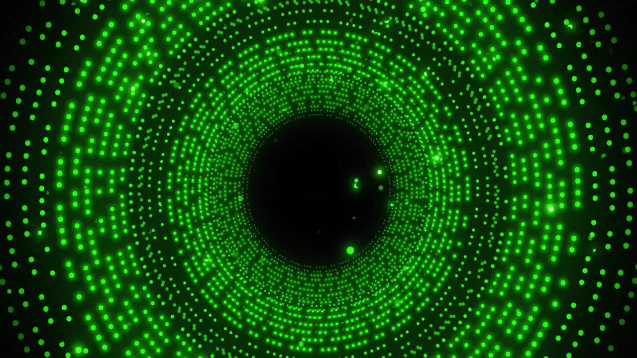 Animation of spinning green glowing circles on black background