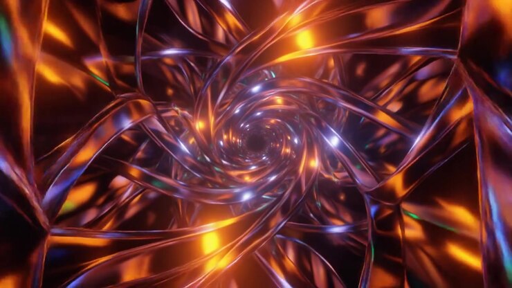 Animação 3D Abstrata de Fitas Metálicas Torcidas em Rotação