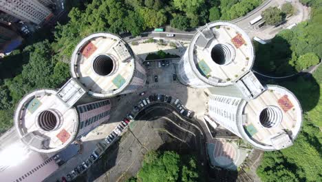 Mega-residential-buildings-in-downtown-Hong-Kong,-Aerial-view