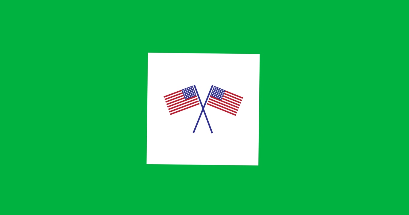 Animazione digitale di icone della bandiera americana su un banner quadrato bianco su sfondo nero