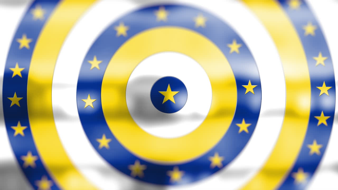 노란색과 파란색의 원 위에 중앙에 있는 노란색 별의 애니메이션