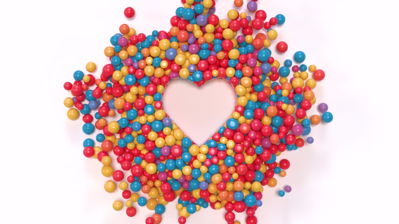 화면을 가득 채우는 반이는 풍선은 중앙에 심장 모양을 형성합니다.