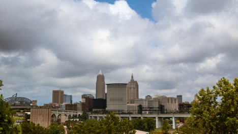 cleveland, ohio time-lapse of the downtown skyline with dramatic clouds passing by