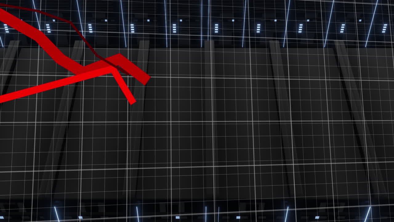 animación de líneas rojas y procesamiento de datos a través de servidores informáticos