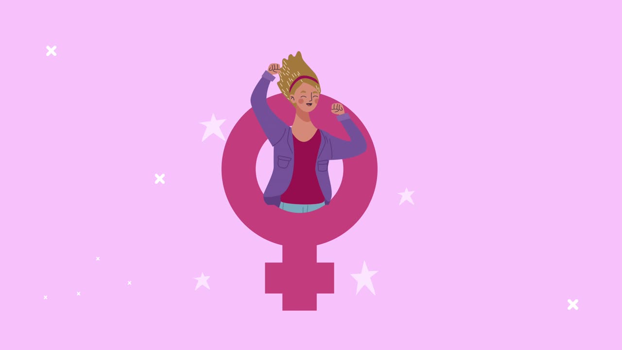 여성 성 상징으로 소녀와 함께 행복한 여성의 날 카드