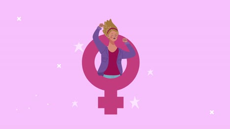 felicità carta di festa della donna con ragazza in simbolo di genere femminile