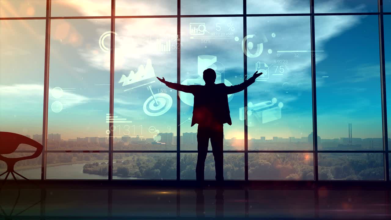 hombre de negocios afortunado en el entorno infográfico