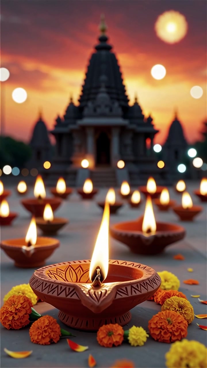 Sfondo del Festival Diwali con lanterne e decorazioni tradizionali Diyas.