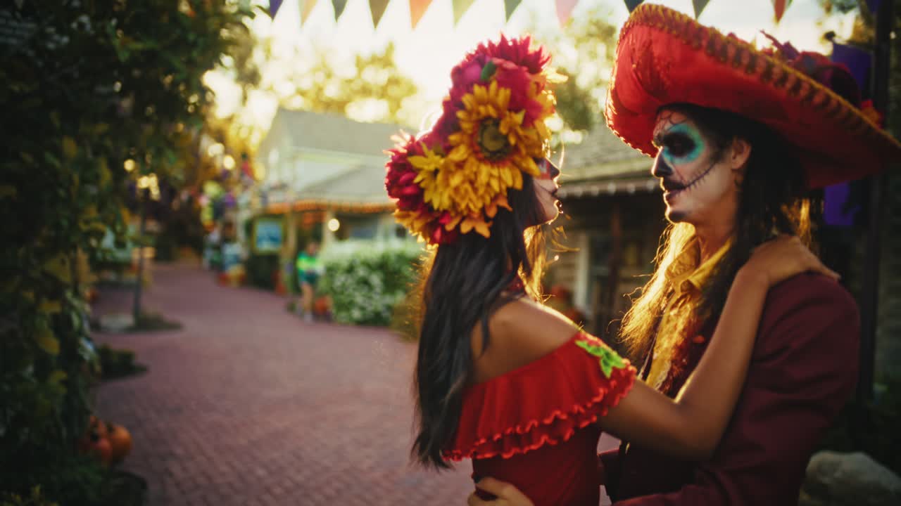 Day of the Dead Celebration with Family and Couple