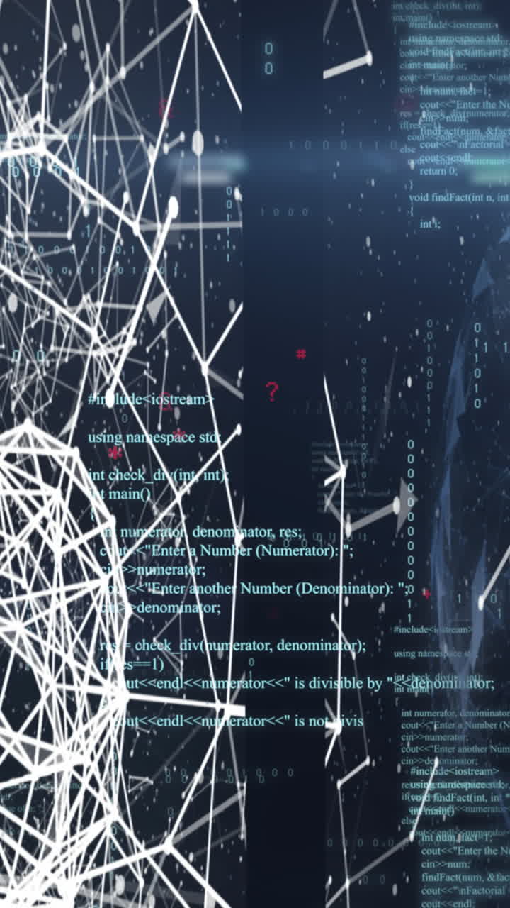 Animation of data processing and shapes on black background