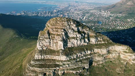 beautiful aerial of lions head peak at sunset with signal hill trail in cape town