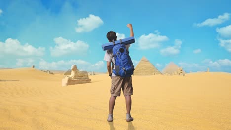 traveler in front of the egyptian pyramids