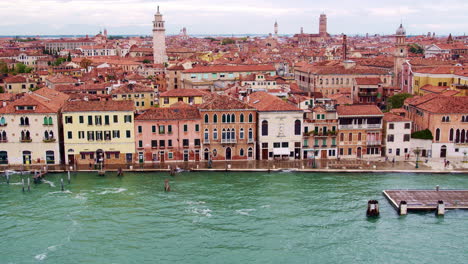 aerial shot of dorsoduro, venice, italy shoreline, with palazzo molin a san basegio