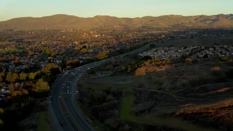 aerial view of cars commuting back from san francisco bay area to the east bay, concord, antioch, pittsburg, oakley, california, usa