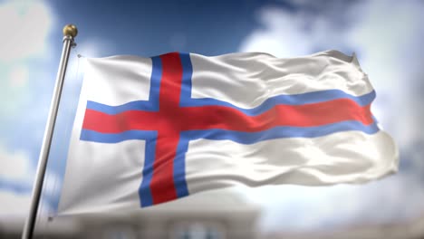 faroe islands flag waving slow motion 3d rendering blue sky background - seamless loop 4k