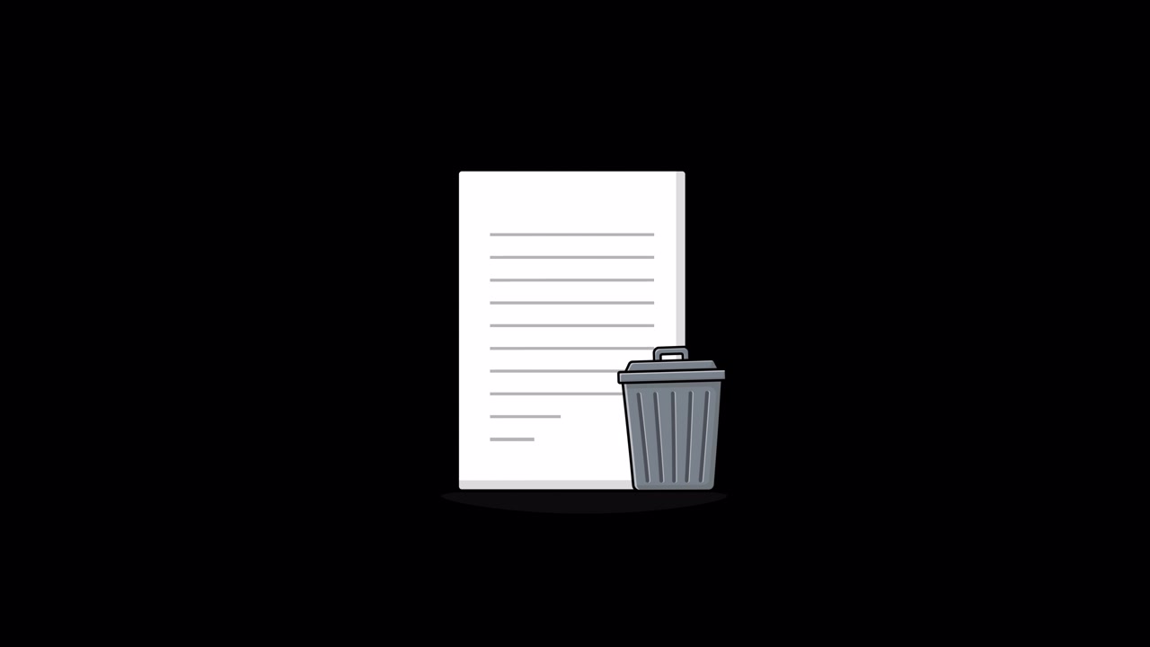 Animated Illustration of Document Being Deleted into Trash Can