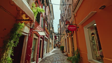 charming narrow street with colorful buildings