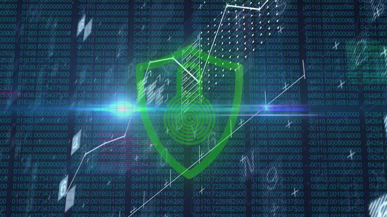 검은색 배경에  ⁇ 락과 금융 데이터 처리의 애니메이션