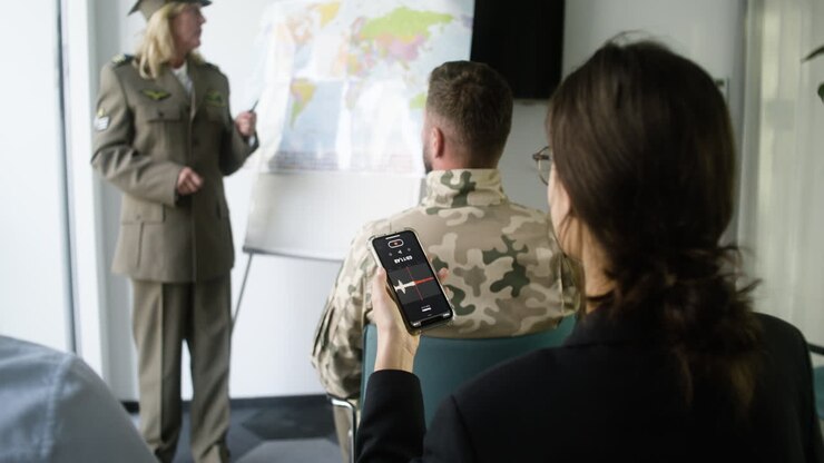 Woman explaining situation with a map at the conference