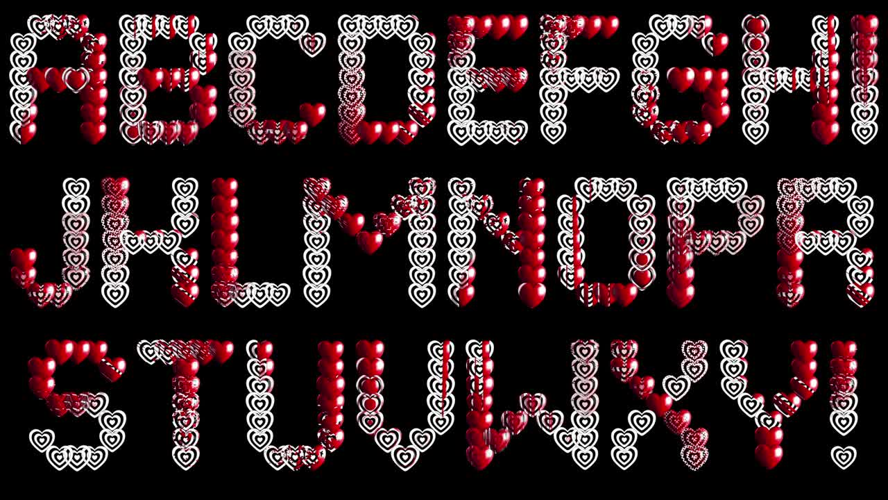 심장 박동 문자, 애니메이션 알파, 단어와 문장을 구성하는 세트, 알파 채널, 루프