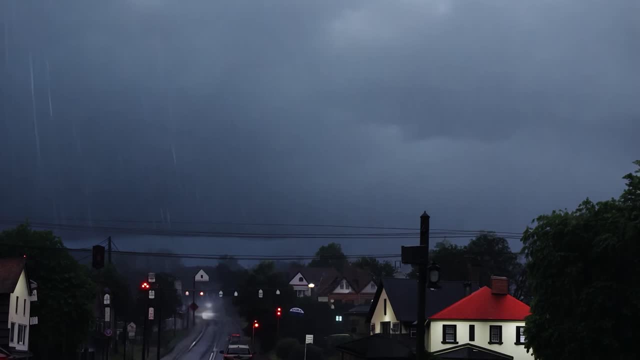 한 마을 위 에 극적 인 천둥 폭풍 이