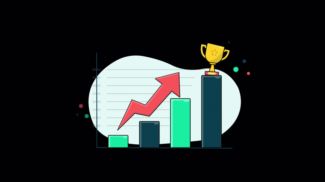 Animated Bar Chart Showing Growth and Achievement with Trophy