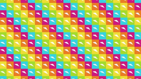 colección de aviones de papel hechos a mano. animación de bucle de avión de papel blanco que fluye sobre un fondo colorido. concepto de conexión de negocios. avión de origami volando.