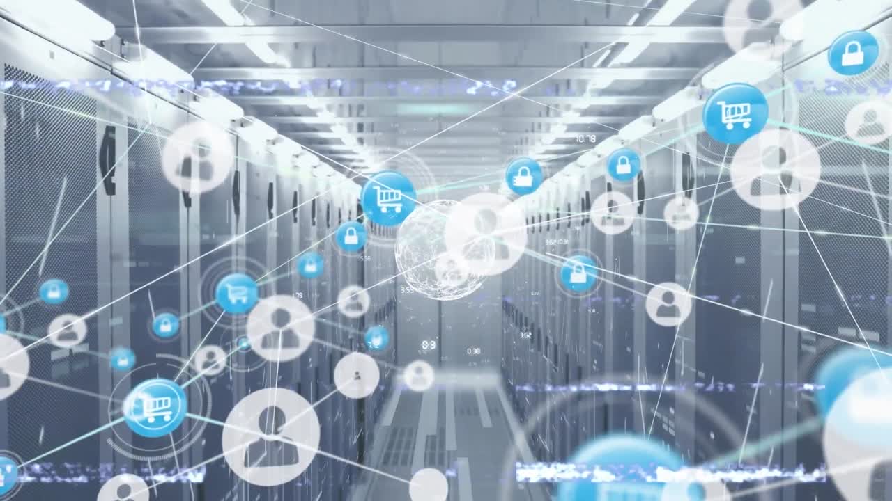 서버 에 대한 연결된 아이콘과 바에 대한 글리치 기법의 애니메이션