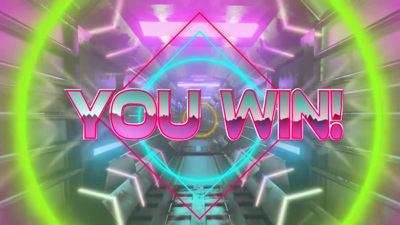 디지털 터널을 통해 텍스트와 모양을 획득하는 애니메이션