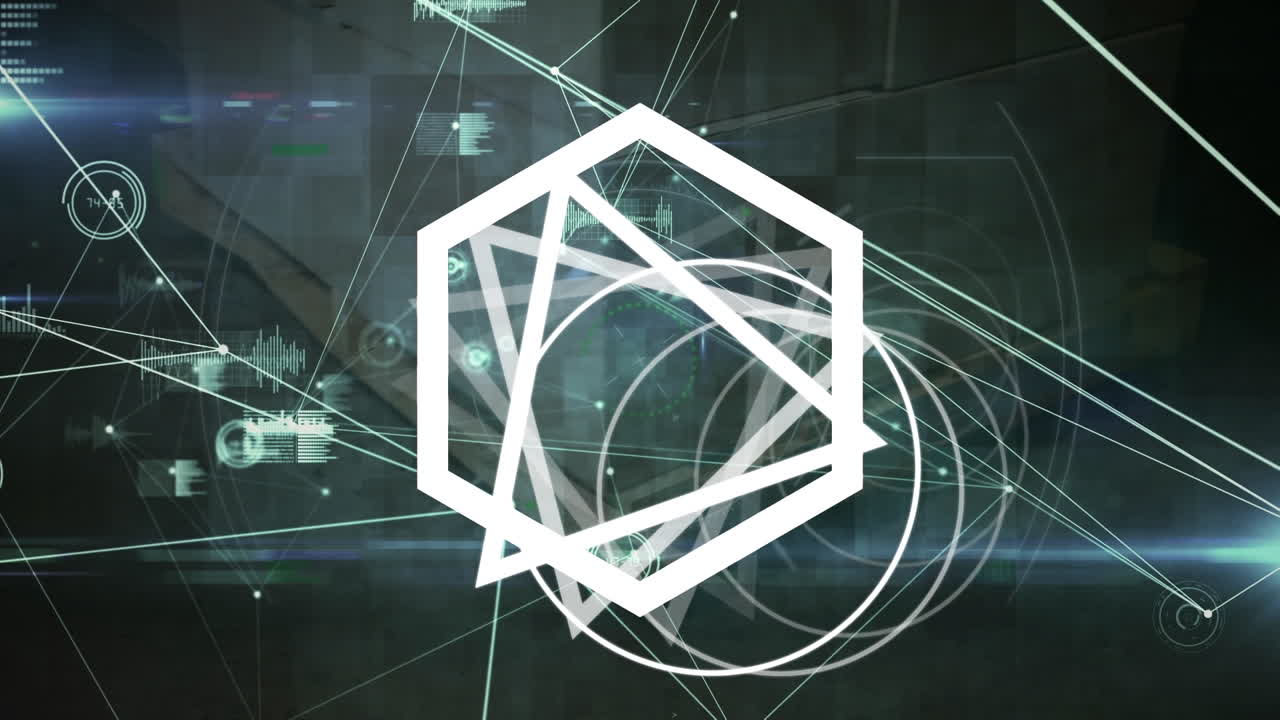 데이터 처리 및 연결 네트워크를 통해 움직이는 모양의 애니메이션