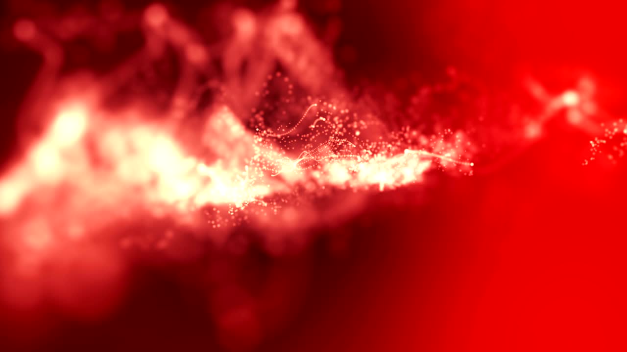 3차원 공간에서 파동하는 추상적인 디지털 반이는 보케 입자, 현장 깊이를 가진 빛나는 입자, 4k 해상도