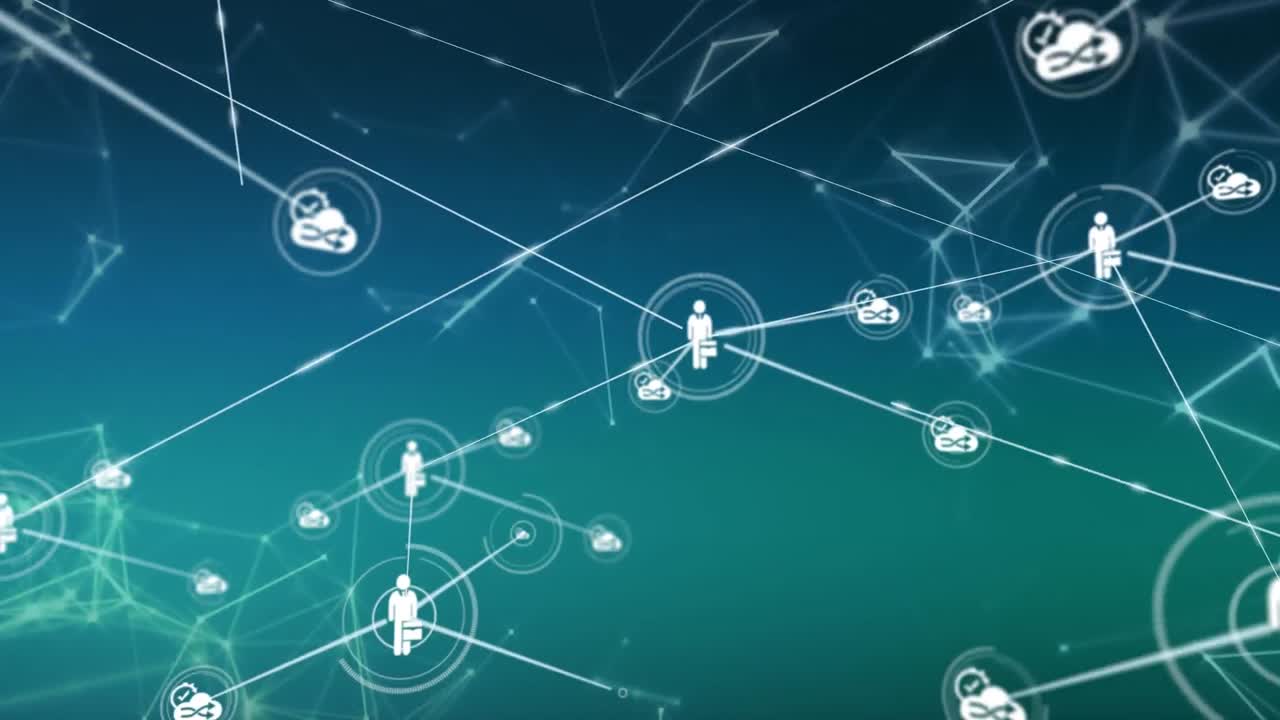 녹색 배경에 아이콘과 모양으로 연결 네트워크의 애니메이션