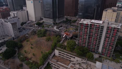 aerial view of downtown los angeles skyscrapers and angels flight funicular